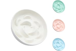 PTOBER Gamelle Anti Glouton Céramique - Bol Nourriture Chat Anti Vomissement avec Labyrinthe Interactif - Blanc Ivoire - 16 x 3 cm