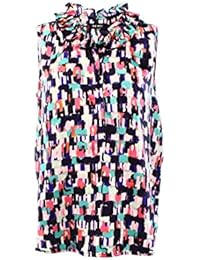 Nine West para mujer Charmeuse de volantes cuello blusa