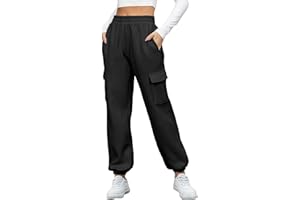 heekpek Pantalon Cargo pour Femme Pantalons de Jogging en Coton Doublé de Polaire Pantalon Large à Taille Haute Automne Hiver Vêtements de Sport pour Le Yoga, Le Fitness