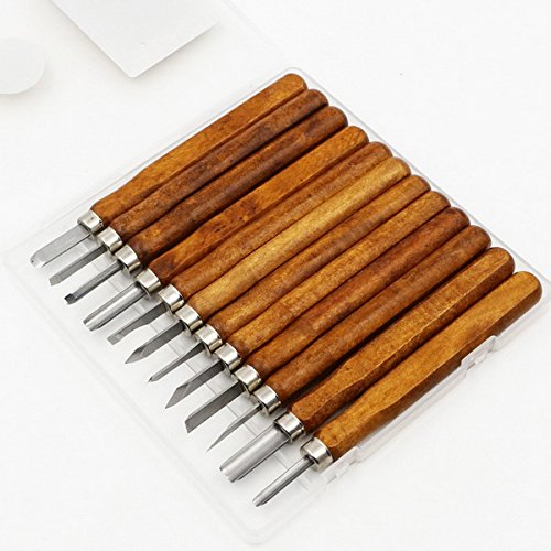 LIVEHITOP 12 PCS Meißel Schnitzmesser Set, Holzschnitzwerkzeug Stechbeitel Schnitzen Wood Carving Messer Werkzeug für Holz Skulptur Griff Wax DIY Craft (12 Stück) - 2