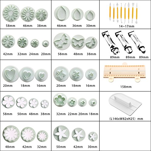 Swees Fondant Ausstecher DIY 46 tlg Ausstechform Stempel Modellierwerkzeug Glätter Fondant Marzipan Tortendeko & Klein Marzipan-Messer Kuchen Cutter Modellierwerkzeug - 2