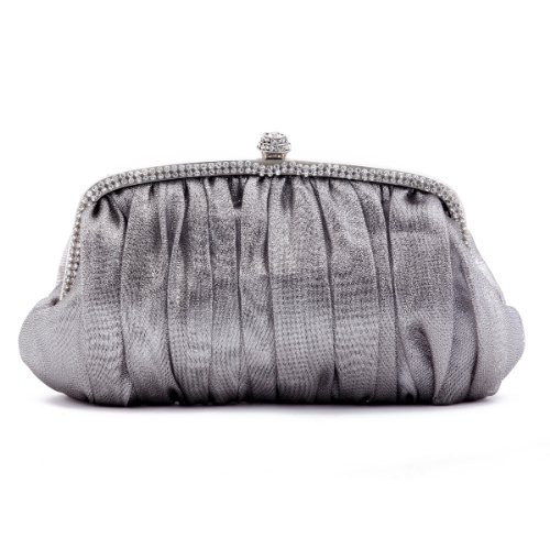 Damara Womens Glitter Sleek Frame Crystal Clutch Evening bags,grey