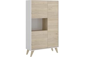 Mobelcenter - Mueble Aparador Alto 3 Puertas - Buffet Moderno - Armario Auxiliar Comedor - Acabado Color Blanco y Natural - Medidas: Ancho: 81 cm x Fondo: 43 cm x Alto: 135 cm - (1253)