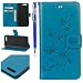 Produktbild EUWLY für [Huawei P10] Handytasche Leder Flip Tasche Case Vintage Lederhülle, Niedlich Elegante Schmetterling Blumen Leder Hülle Kreativ Muster Ledertasche Folio Klapphülle Handyhülle Bookstyle [Kartenfächer] [Standfunktion] [Brieftasche] Magnetverschluss Wallet Schutz Hüllen Tache für Huawei P10 + Blau Eingabestift-Schmetterling,Blau