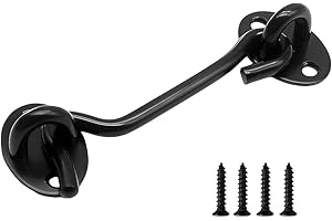 ExcInter Door Hold Open Black 6 inch Stainless Steel Cabin Hook Heavy Duty and Eye Latch Lock Shed Gate Door Chrome Cabin Hook