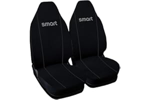 Rebeca Shop® Coprisedili Auto Compatibili per Smart | Made in Italy | Set Copri-sedile Anteriori Coppia (w451 - Seconda Serie, Nero/Refil Grigio Scuro)