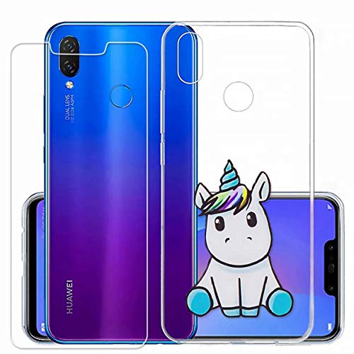 Laixin Coque pour Samsung Galaxy A7 2018 A750 Étui Transparent Silicone Anti Choc Mince Case Housse de Protection + Free [Protecteur d'écran en Verre trempé], Licorne Bleue