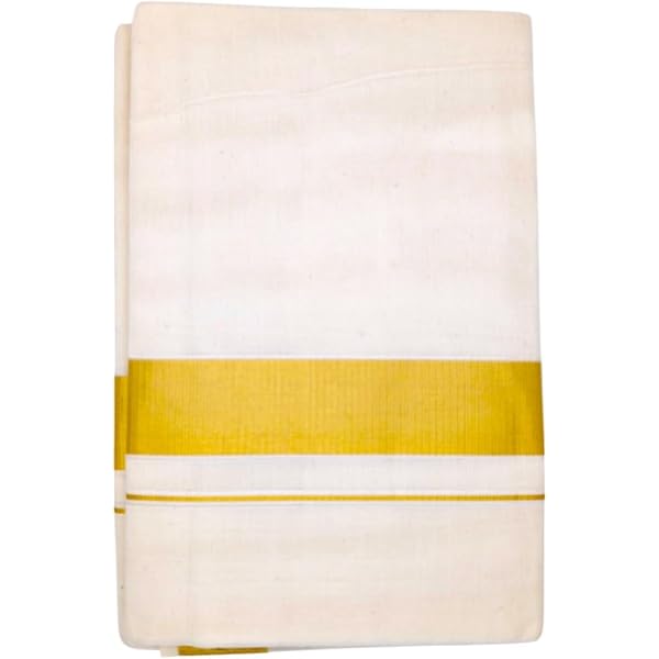 Prakasam Men's Yellow Jari Cotton Flexi Size Dhoti With Welcro Pocket - Temple & Casual Wear