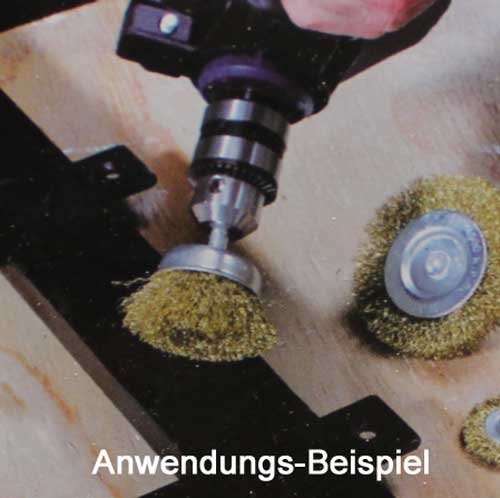 Stahldrahtbürsten SET 6 tlg. mit Aufnahme, versch. Größen, Stahl Draht Bürsten (LHS) - 2