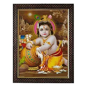 Lalitha Photo Frame Works Synthetic Wood Bala Gopala Makhan Krishana Wall Photo Frame (Multicolor)