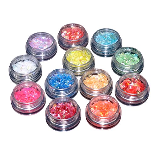 EZI 12 Color Gel Nail Art Decor Glitter Iridescent Ice Mylar Sheet Flakes # 5501610