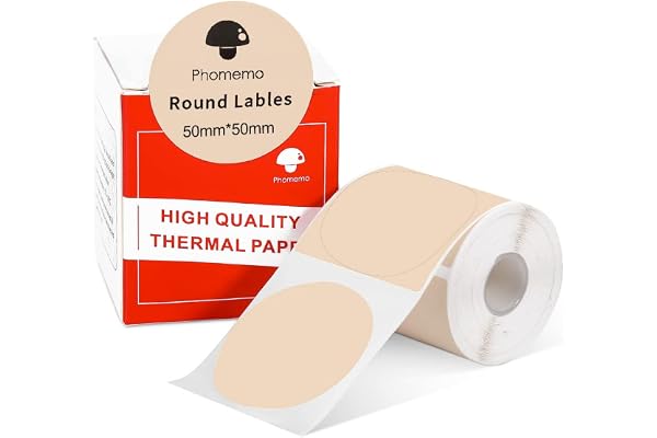 Phomemo Étiquettes rondes pour imprimante thermique M110, M120, M200, M220, M221 pour imprimer prix, nom, adresse, logo, code à barres, 50 x 50 mm, couleur kaki (1 rouleau)