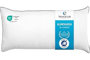 THIRD OF LIFE Almohada 40x80 inSPIRO | Ganadora del Premio Alemán de Diseño | Almohada ergonómica para dormir de lado, boca arriba o boca abajo | Almohada de hotel | Suave y ligera | Lavable a máquina