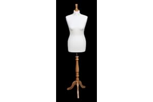 The Shopfitting Shop Manichino da Sarto da Donna, Misura 42/40, Busto da Sarto, Color Crema, in Jersey, Effetto faggio, treppiede, Supporto in Legno