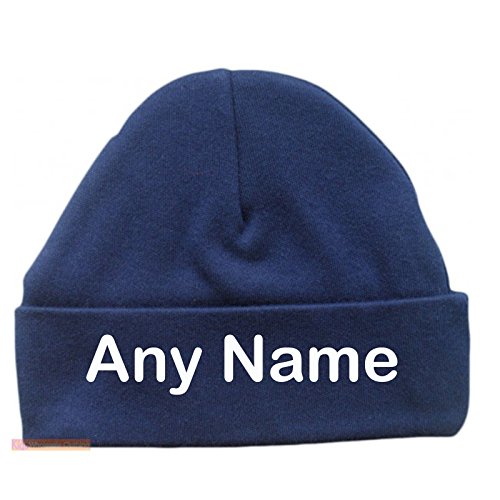 Personalised Newborn Baby Beanie Hat s (NAVY) - Soft 100% Cotton headwear New Baby Grow Boy Clothing Girl Cute Mum Dad Mummy Daddy Custom Parent Birth Gift bib Present by Fonfella