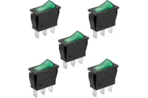 Heschen - Zestaw 5 3-biegunowych przełączników kołyskowych ON/OFF, zielone światło, 16 A 250 VAC