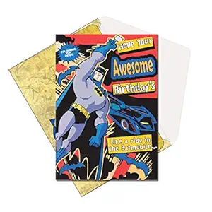 MCSID RAZZ DC Comics Batman Greeting Card - Hope Your Awesome Birthday Like a ride in the Batmobile | Birthday Greeting | Officially Licensed by Warner, USA Best Gift for Diwali, friendship day ,Christmas and rakhi