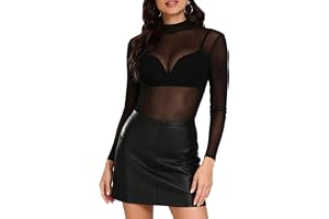 flintronic Transparenta toppar för kvinnor, långärmad sexig mesh-topp, svart bodycon tyll klubbkläder, sexig långärmad topp f