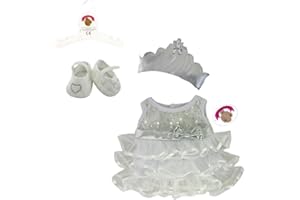 Build Your Bears Wardrobe Vêtements pour Ours en Peluche avec Robe à Volants Build a Bear, Couronne + Chaussures (Blanc)