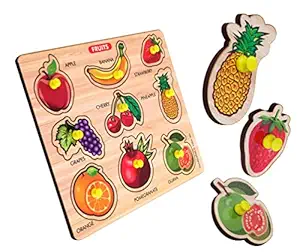 HIGHROOF Fruit Wooden Puzzle Toy , First Jigsaw Preschool & Playgroup Educational Puzzle Kids Toys for Age 2 to 5 Year Baby Boys & Girls , baby Toddler Activity Learning Board Game for Kindergarten Childrens 10 Pcs