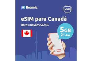 Roamic eSIM Canadá para Viajeros - eSIM para Canadá - Datos Móviles en 5G/4G y Conexión de Alta Velocidad (5GB - 21 Días)
