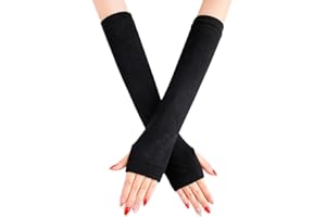 QUUPY 1 Pair Black Knitted Long Fingerless Gloves Arm Warmers Protector Winter Warmer Armsleeve Cuff for Ladies Girl Halloween Xmas Best Gift
