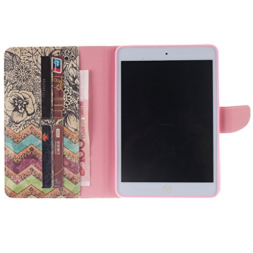 HB-Int 3 in 1 Flip Schutzhülle für iPad Mini 1 / 2 / 3 PU Leder Etui Stand Funktion Hülle Bunt Wallet Case Kartenfächer Book Style Cover Blumen Multifunction Modicsh Holder Tablet PU Ledertasche Magnetverschluss Dünn Slim Bumper Zubehör mit Stylus Pen und Staub Stecker - 7
