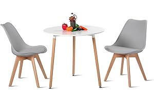 H.J WeDoo Juego de comedor con 1 mesa, 2 sillas grises, mesa de madera y silla escandinava, juego para comedor, cocina, jardín