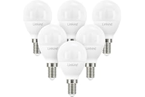 Linkind Bombilla LED E14, Luz Cálida 2700K 806lm, 7.2W Equivalente a 60W, Bombillas Esféricas P45 con Casquillo Fino, CA 220 – 240V, No regulable, Paquete de 6