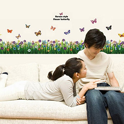 Amazingdeal365 Schmetterlings-Gras-Blumen-Aufkleber Removable DIY Vinyl-Zitat-Wandaufklebe für Kindergarten Kinderzimmer Schule Größe:Ca. 163 cm x 50 cm - 3