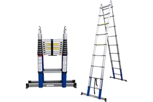ALDORR 6,20M Échelle Télescopique Pliante avec Barre Stabilisateur en Aluminium - Escabeau télescopique - Charge maximale 150 kg - Mécanisme de Rétraction Souple (Soft-Close)