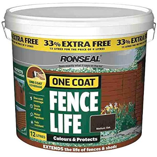 ronseal one coat fence life 9l plus 33 free dark oak by ronseal amazon co uk diy tools