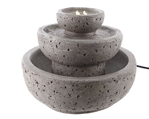 dekorativer Zimmer-Brunnen LED beleuchtet für Innenräume Luftbefeuchter Zimmer-Deko hellgrau 3-stufig aus Polystone