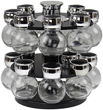 Royal Cuisine 16 Glass Round Jar Revolving Spice Rack Herb Holder Stand Storage