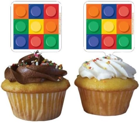 Creative Converting Block Party Plastic Cupcake Topper Decorations (12 Pack)