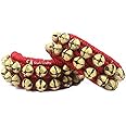 Kathak Dancing Ghungroo Ankle Bells /Music Anklet Pair, Indian Classical Dancers Musical Instrument 2 Row Tied with Cotton Red Pad Red 20 + 20 Bells