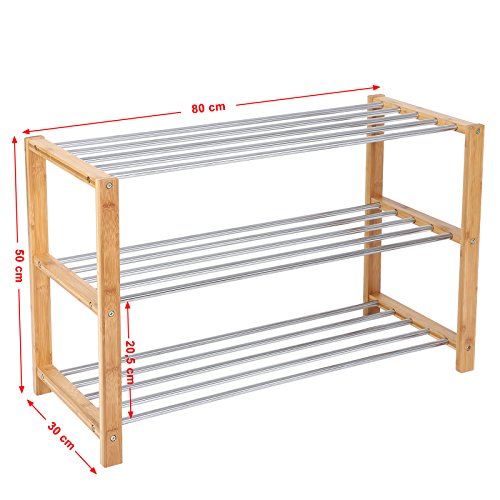 Songmics Schuhregal Schuhablage Schuhständer Schuhschrank Bambus-Edelstahl Badregal Regal 3 Etagen 80 x 50 x 30 cm LBS03N - 6
