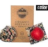 Betterbee Wachspapier 5er Set – Bio Bienenwachstuch mit Zirtonenöl Alternative für Frischhaltefolie und Alufolie Enthält 5 Tücher