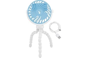 BEPER P206VEN431 Mini-fläkt med flexibla ben, USB-C-uppladdningsbar, bärbar fläkt med 3 hastigheter, 360° rotation, LED-lampa