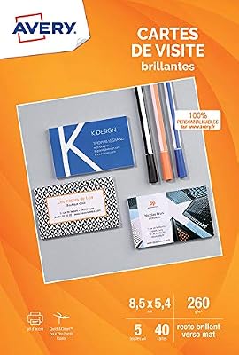 Avery 56 cartes de visite bords lisses Quick&Clean photo brillant 85x54mm, 220g/m²