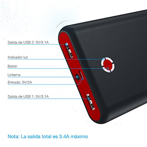  Versi  n Mejorada  Poweradd Pilot X7 20000mAh Cargador M  vil Port  til Bater  a Externa Power Bank para iPhone iPad Cable de Apple no Incluido  Dispositivos de Samsung y M  s Reciente iPhone7 Color-Negro y Rojo