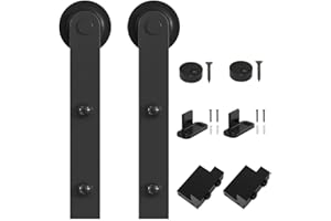 WINSOON Kit de herrajes para puerta corredera de granero, 1,2/1,5/1,8/2,4/3/3,6/4/4,6/4,9 metros, juego de rodillos para puerta de madera individual, diseño recto, negro (sin puerta), diseño en I