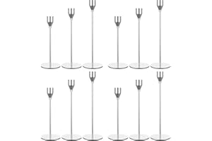 LUMAYCENS Set of 12 Silver Candle Holders, Metal Candle Holder Tapers Fit 3/4 Inch Pillar Candles, Elegant Decor for Dining, Dating, Party, Anniversary,Candlelight Dinner