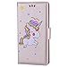 Produktbild Huawei P8 Lite / P8 Mini Hülle, Chreey (Unicorn) Niedlich [Regenbogen Einhorn] Glitzer Handyhülle Premium PU Leder Tasche Flip Wallet Cover mit Standfunktion Kartenfach Schutzhülle [Gold]