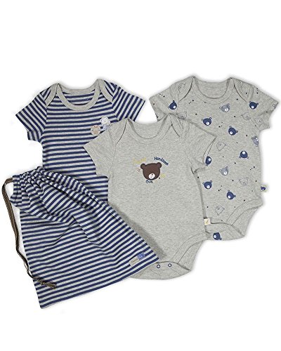 The Essential One - 3 Pack Baby Boy Bear Bodysuits Vests - Blue Grey - 6-9 Months - ESS138