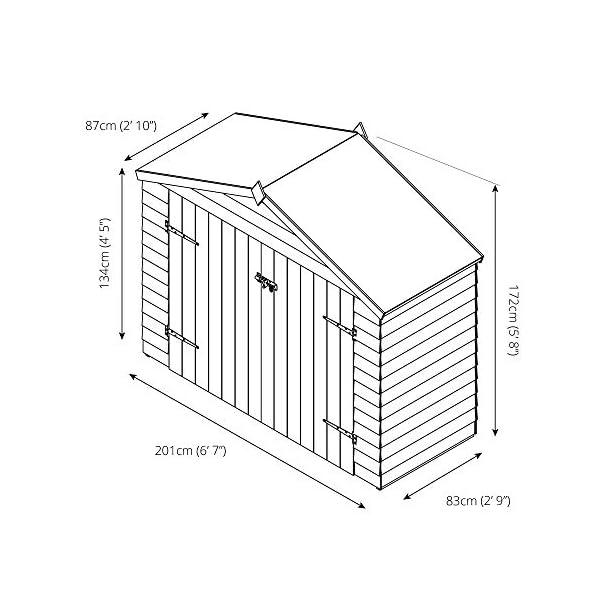 WALTONS EST. 1878 7x3 Wooden Bike Shed, Garden Storage Overlap Construction Dip Treated with 10 Year Guarantee, Windowless, Wide Double Door, Apex Roof, Roof Felt & Floor Included, (7 x 3 / 7Ft x 3Ft) 3-5 Day Delivery - Image 9