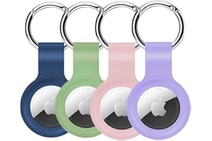 Alsukeay Lot de 4 étuis de Protection en Silicone pour AirTag avec Porte-clés - Compatible avec AirTag Tracker Portefeuille, Sacs à Dos, Bagages, Chien, Chat (Bleu/Verte/Rose/Violet)