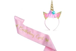 YANGWEN Enhörningshuvud växthus, guld enhörning pannband med rosa satin enhörning party barnartiklar, påskfest cosplay kostym