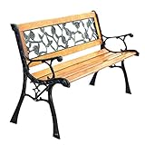 ASAB Gartenbank mit Rosenmuster, 3-Sitzer, Holzsitz, Terrassenstuhl mit Kunststoffrückplatte, Gartenmöbel, flach verpackt, Standard