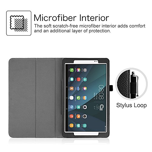 Fintie Huawei MediaPad T1 10 Hülle – Slim Fit Kunstleder (Folio) Schutzhülle Tasche Case Cover Standfunktion und Stylus-Halterung für Huawei MediaPad T1 10.0 LTE / WiFi (9,6 Zoll) Tablet-PC, Schwarz - 3